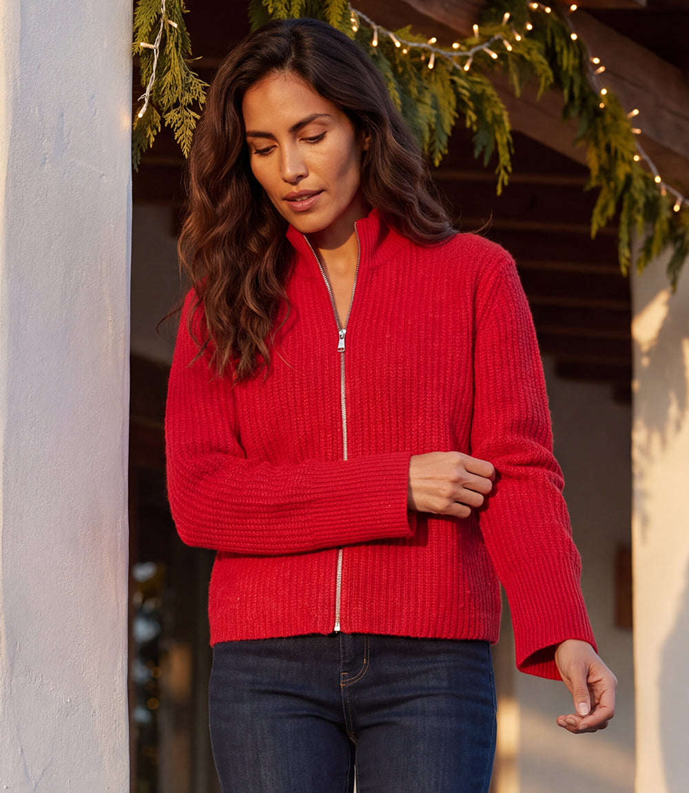 Mockneck Two-Way Zip Sweater