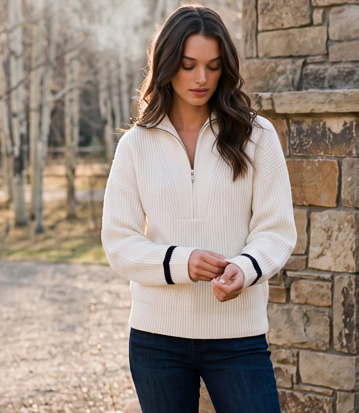 Contrast Collar Half-Zip Sweater