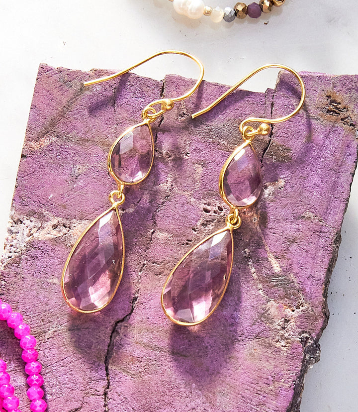 Double Teardrop Gemstone Earrings
