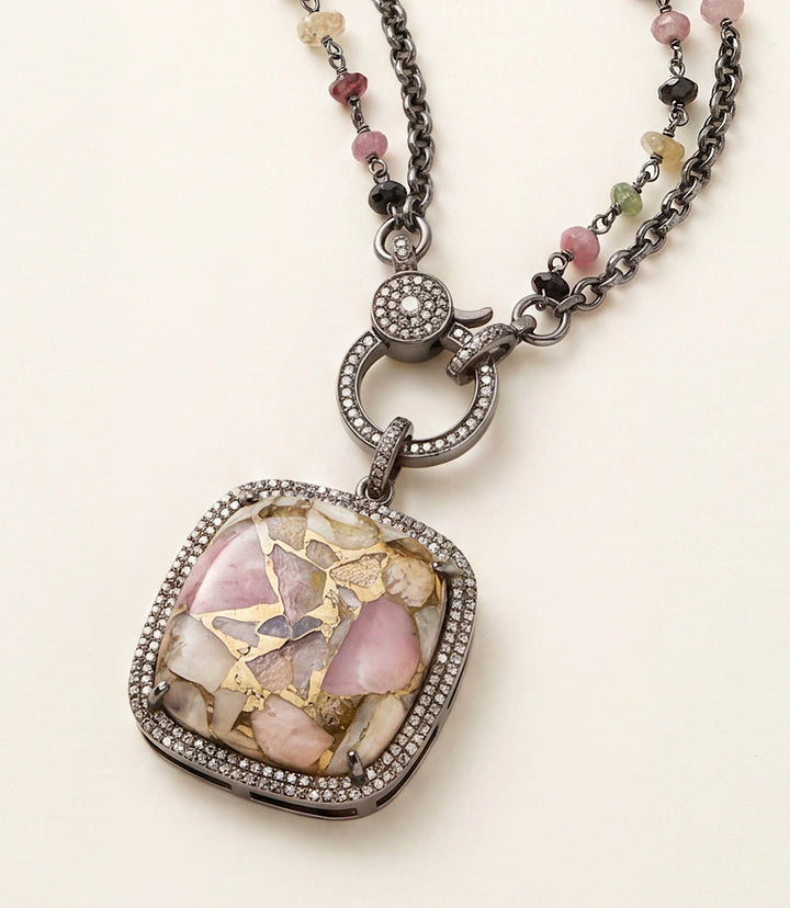 Pink Turquoise Crystal Pendant Necklace