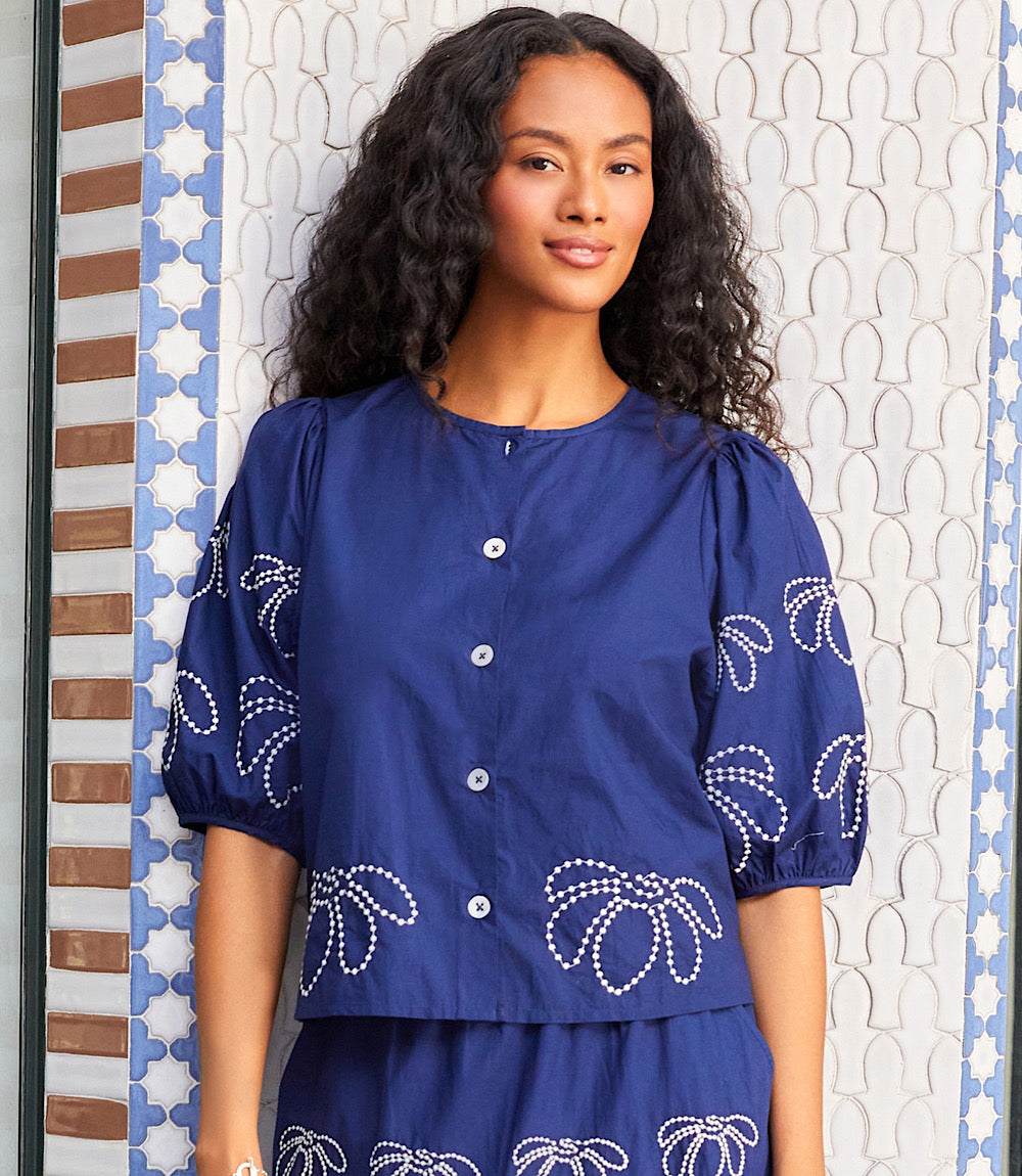Embroidered Puff Sleeve Shirt