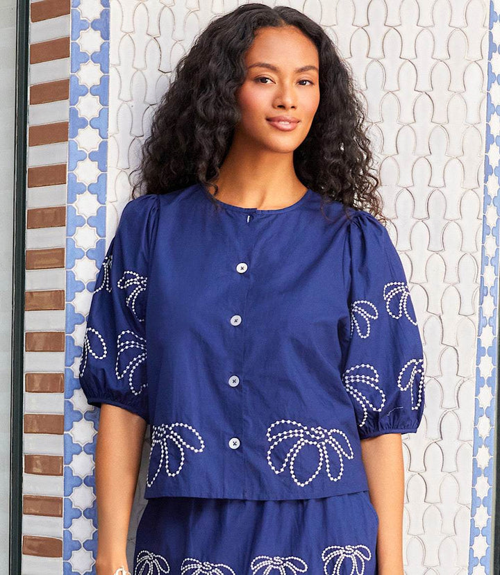 Embroidered Puff Sleeve Shirt