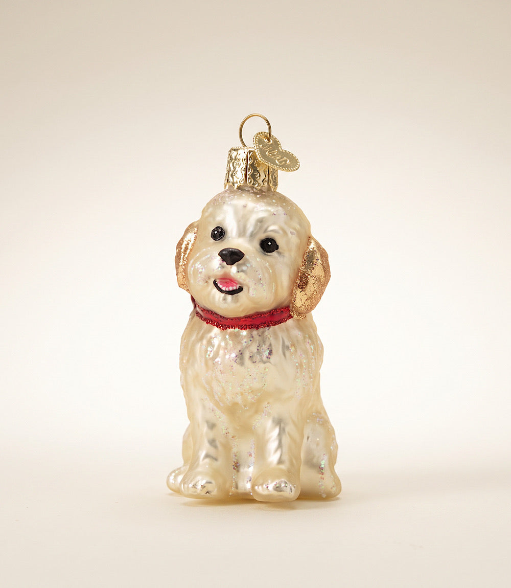 Cockapoo Puppy Glass Ornament