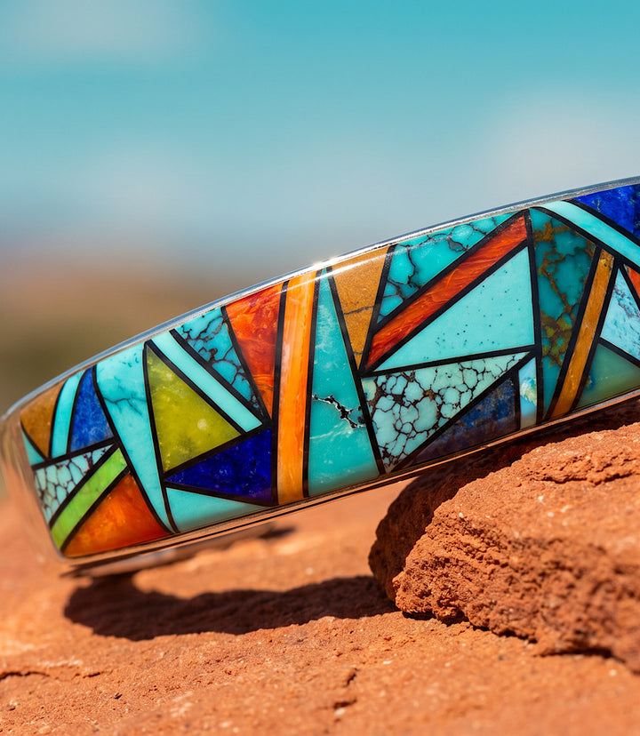 Turquoise And Spiny Oyster Inlay Cuff Bracelet