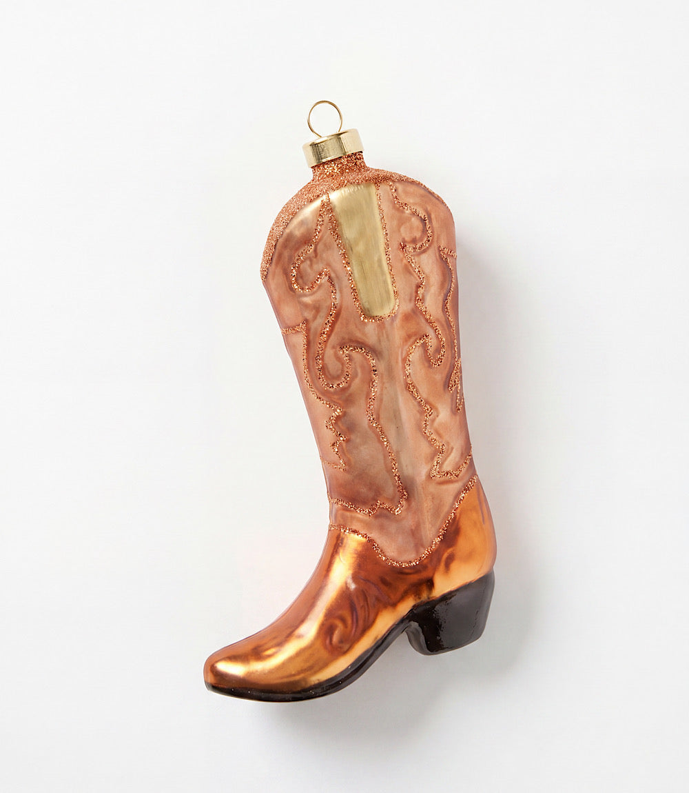 Tan Cowboy Boot Glass Ornament