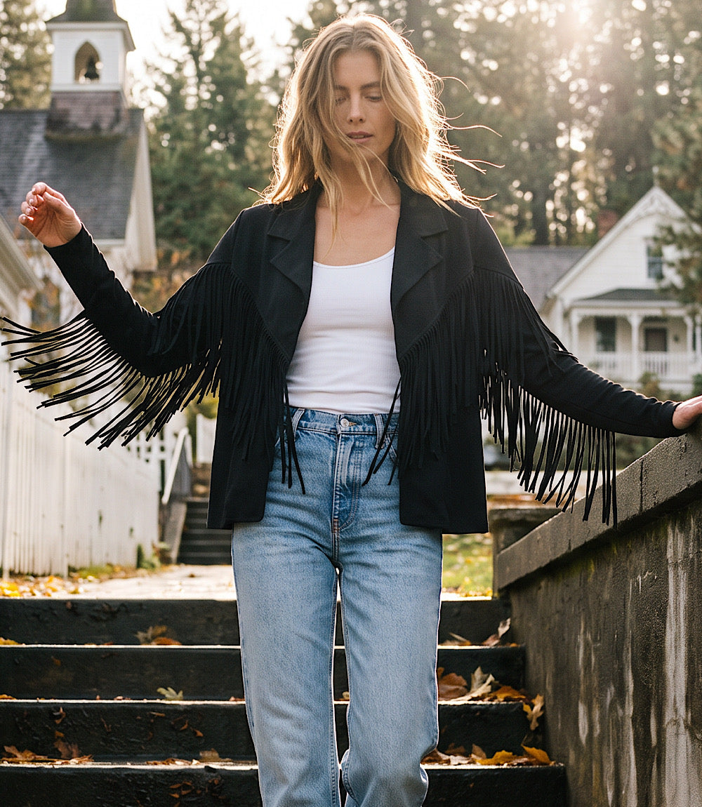 Long Sleeve Fringe Jacket
