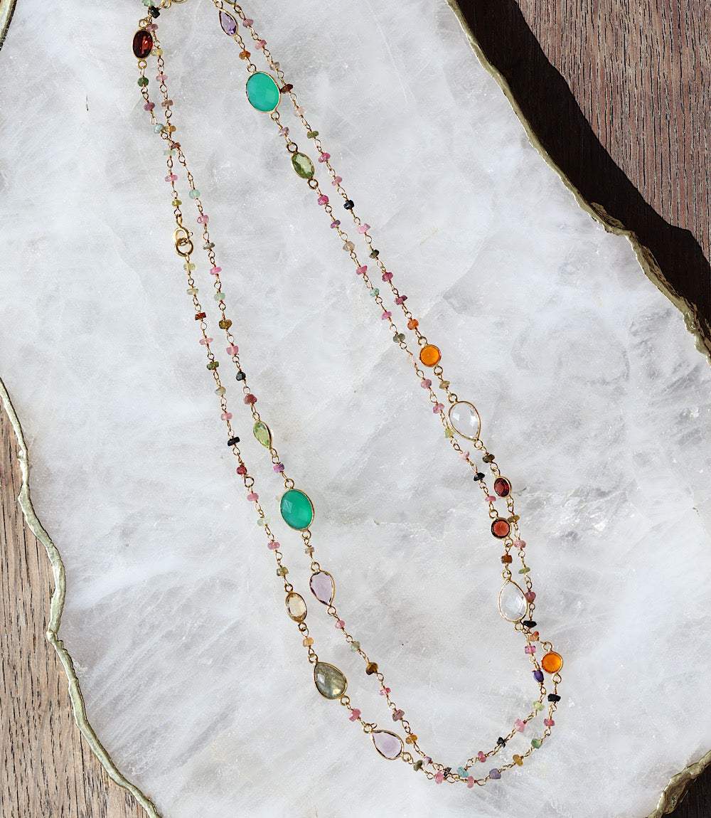 Multi Color Beaded Gemstone Necklace