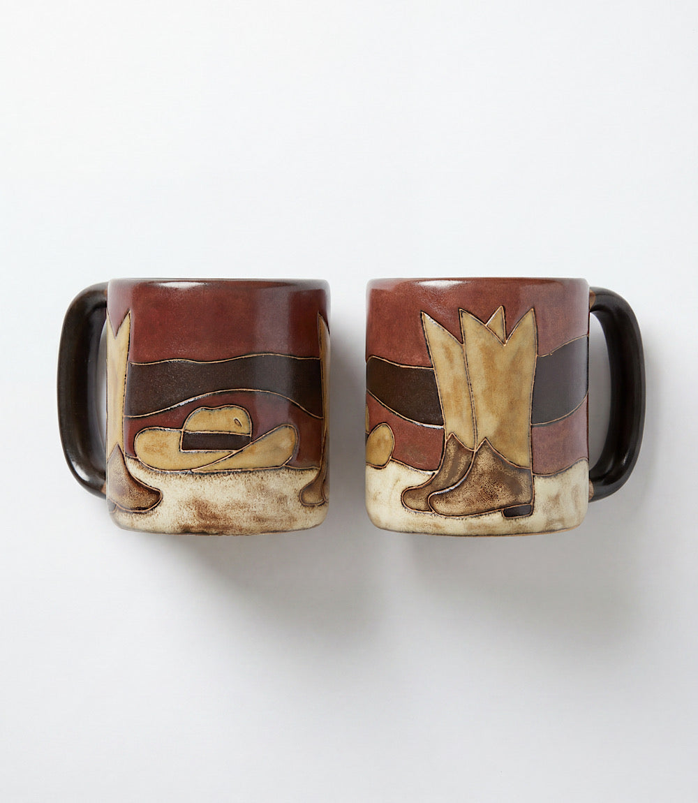 Handpainted Boots And Hat Ceramic Mugs