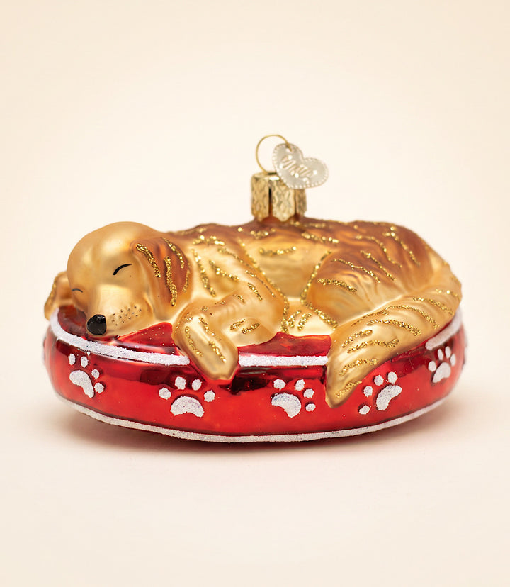 Sleepy Golden Retriever Glass Ornament