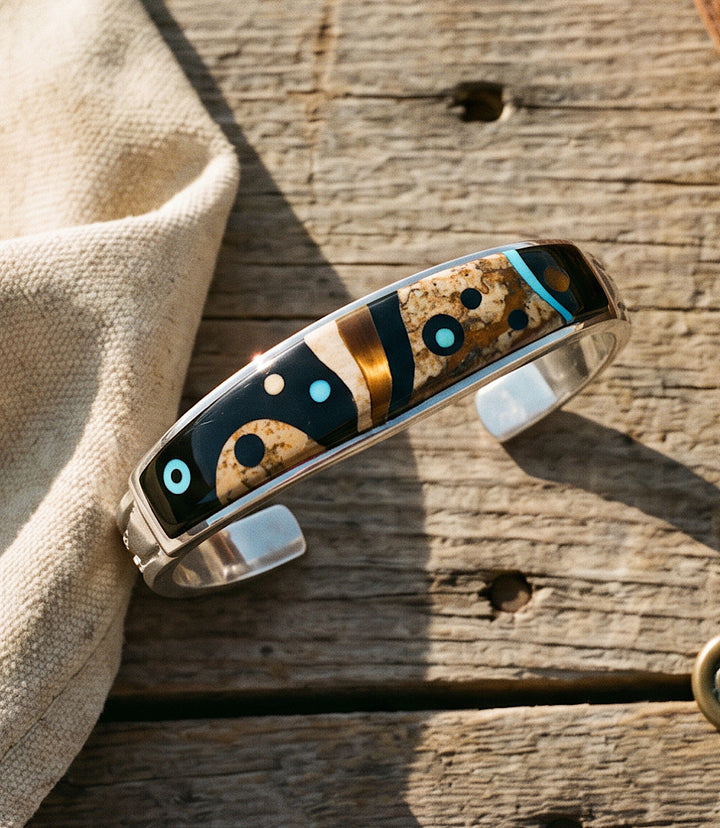 Sterling Silver Mosaic Inlay Cuff Bracelet