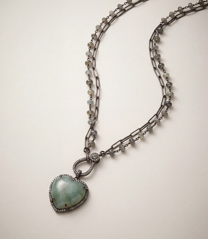 Aquamarine Heart Crystal Pendant Necklace