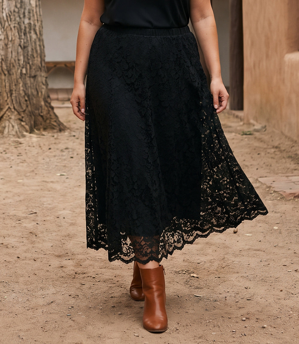 Plus Size Lace Midi Skirt