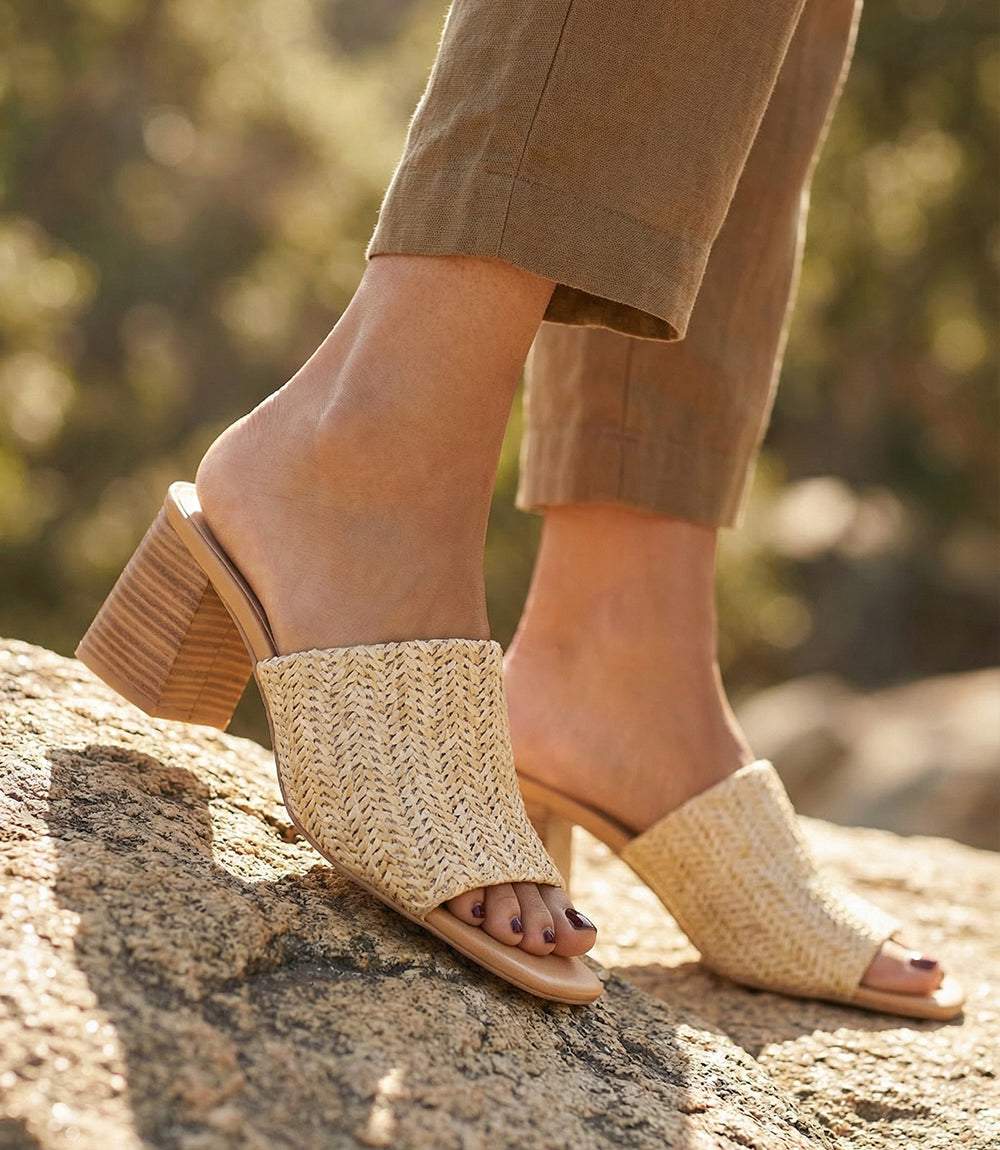 Adapt Raffia Heel Sandals with 2.75-inch heel, padded insoles, and raffia upper for comfortable, stylish wear