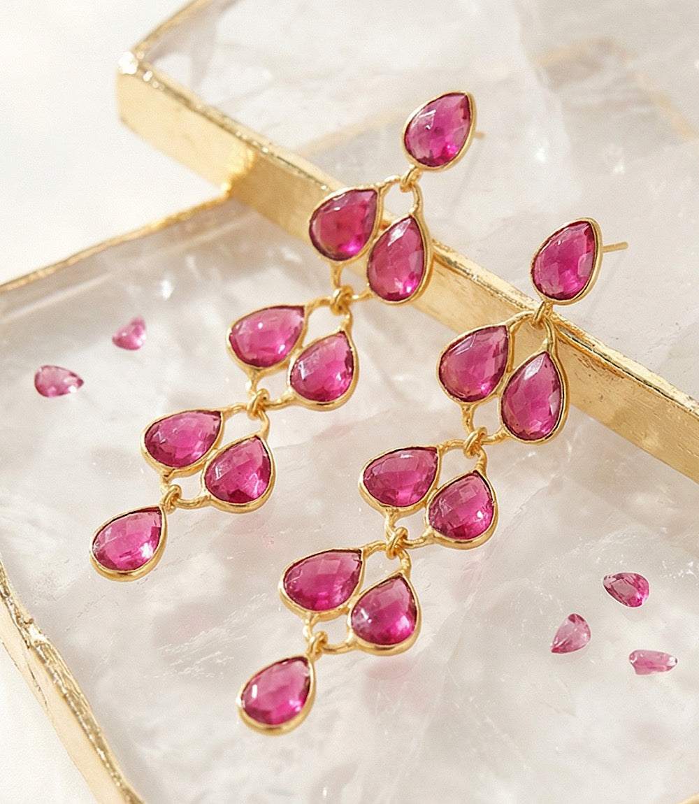 Feather Drop Gemstone Earrings