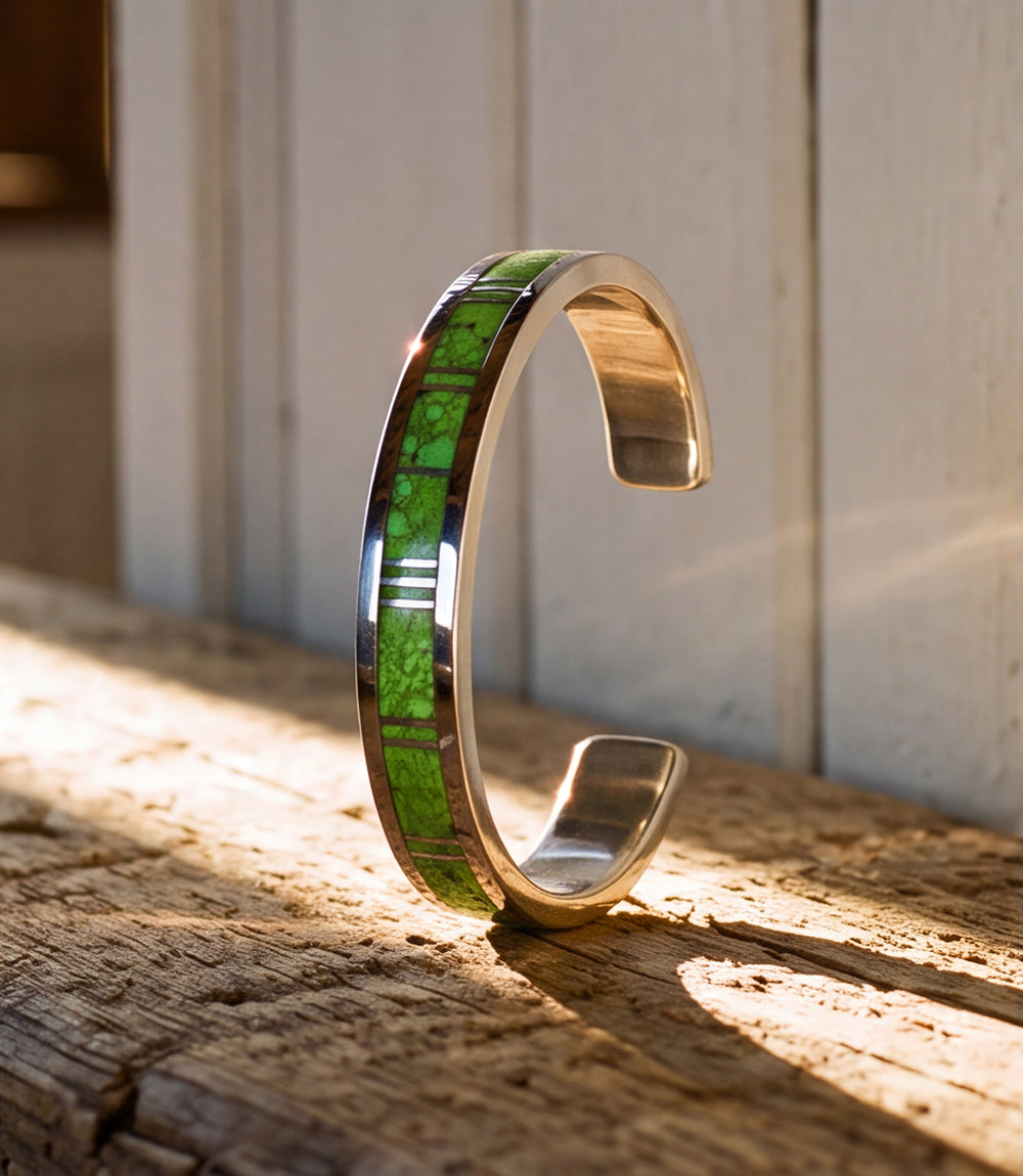 Green Turquoise Inlay Cuff Bracelet