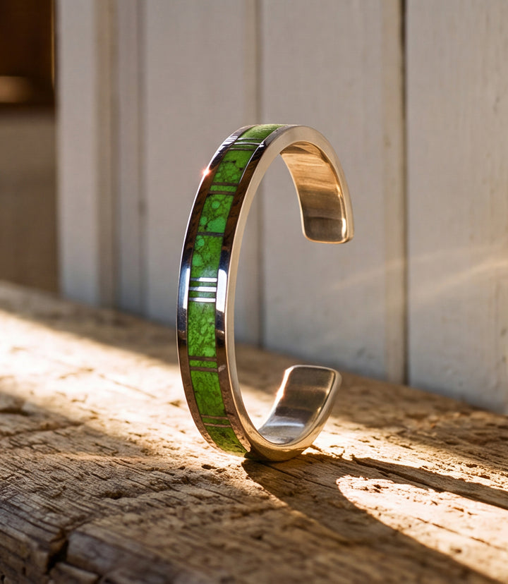Green Turquoise Inlay Cuff Bracelet
