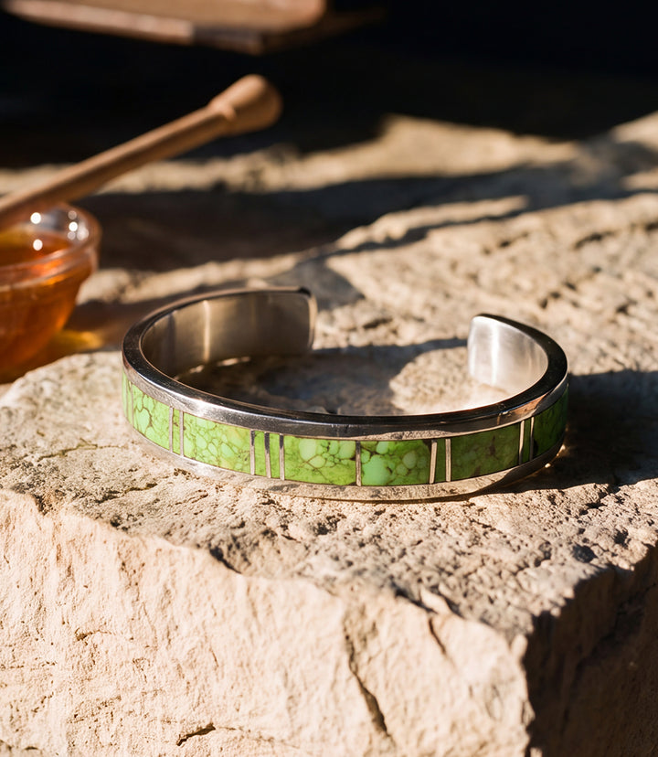 Green Turquoise Inlay Cuff Bracelet