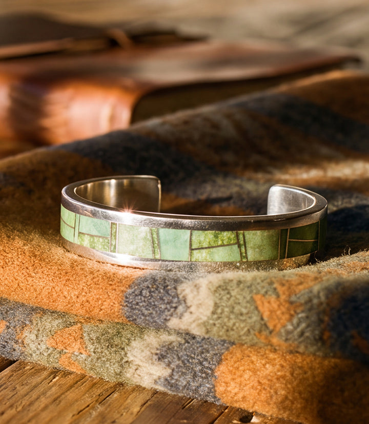 Green Turquoise Inlay Cuff Bracelet