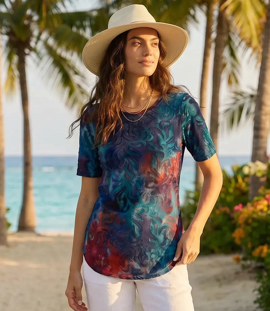 Short Sleeve Burnout Shirttail Top - Stylish & Modern Essential