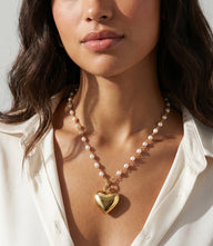 Beaded Pearl Heart Charm Necklace