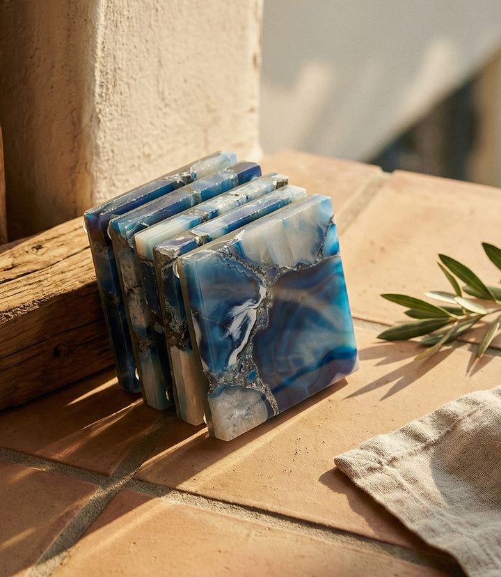 Blue Agate Coasters, Set Of 4