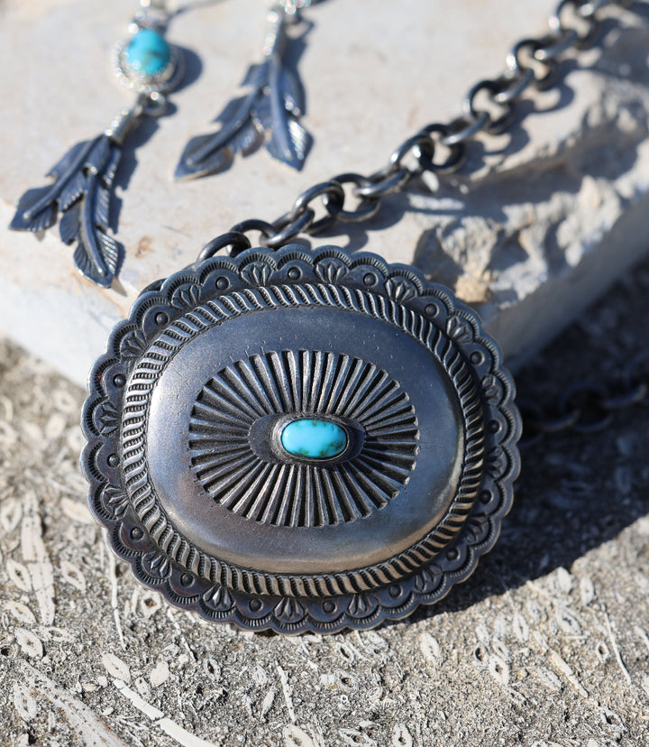 Embellished Sterling Silver Turquoise Necklace