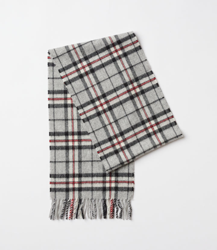 Merino Wool Fringed Plaid Scarf