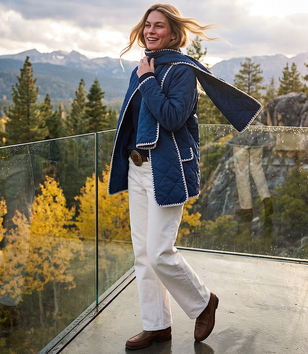 Edge Stitch Quilted Scarf Jacket