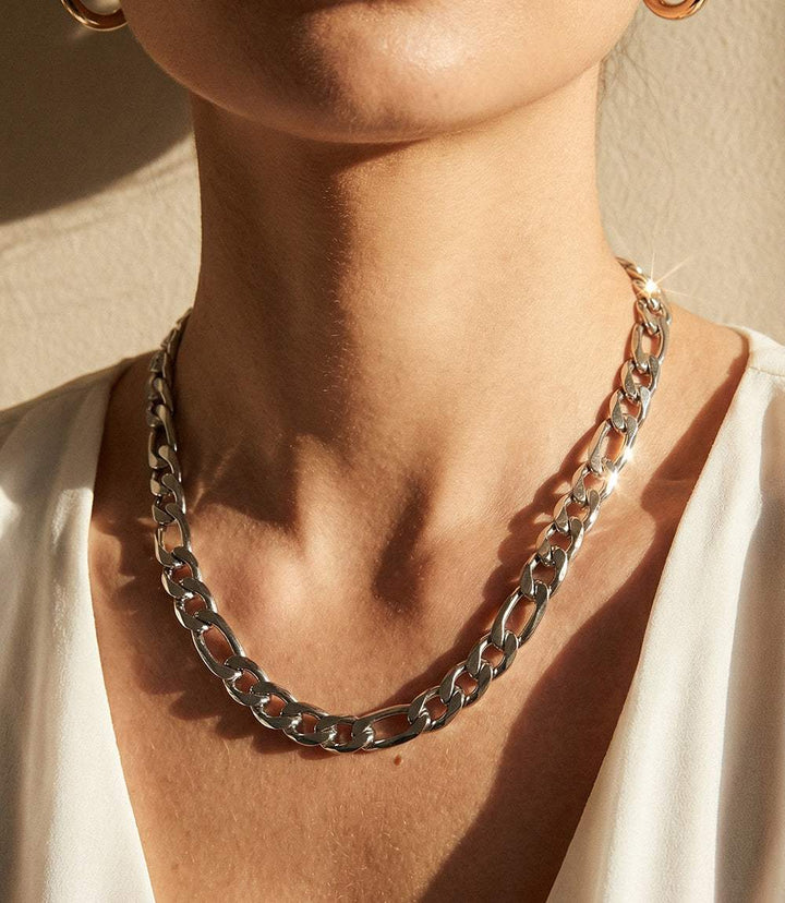 Chunky Chainlink Necklace with oversized polished gold links, 16K gold over stainless steel, hypoallergenic and made in USA