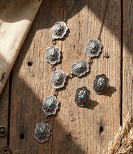 Sterling Silver Turquoise Concho Necklace And Earring Set