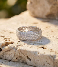 Sterling silver crystal ring with cubic zirconia rows sparkling elegantly