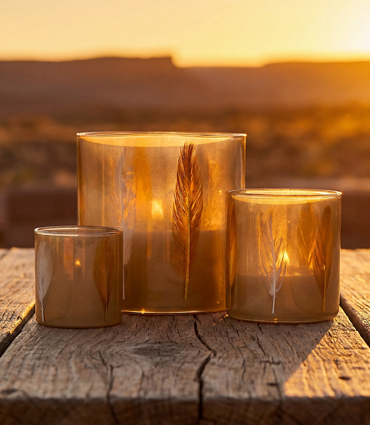 Feather Hurricane Candleholders, Set Of 3