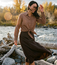 Stripe Roll Tab Tie Front Shirt