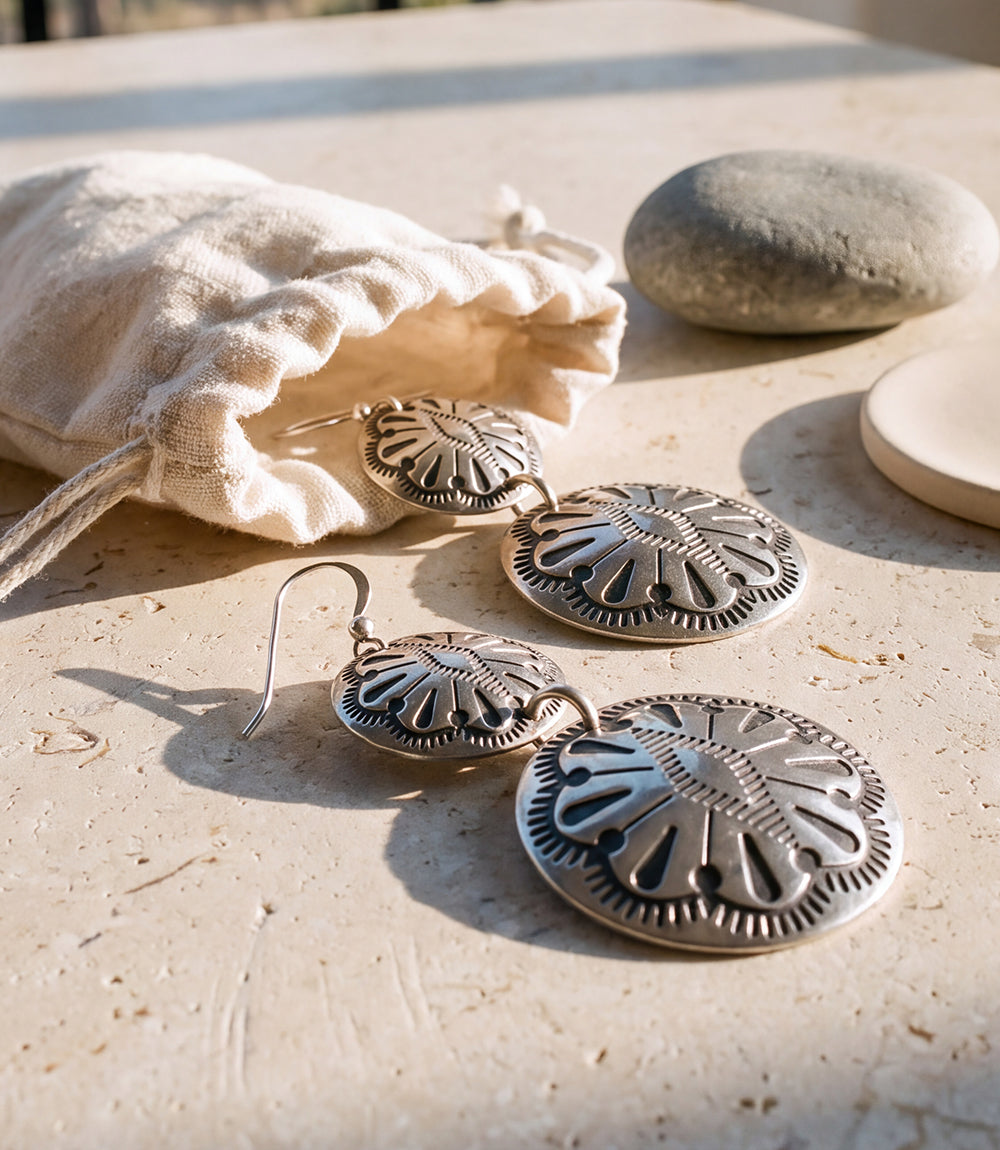 Sterling Silver Double Concho Earrings