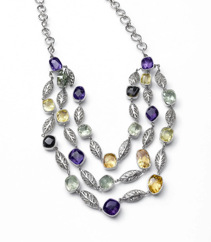 Amethyst, Citrine, Quartz Multi Strand Necklace