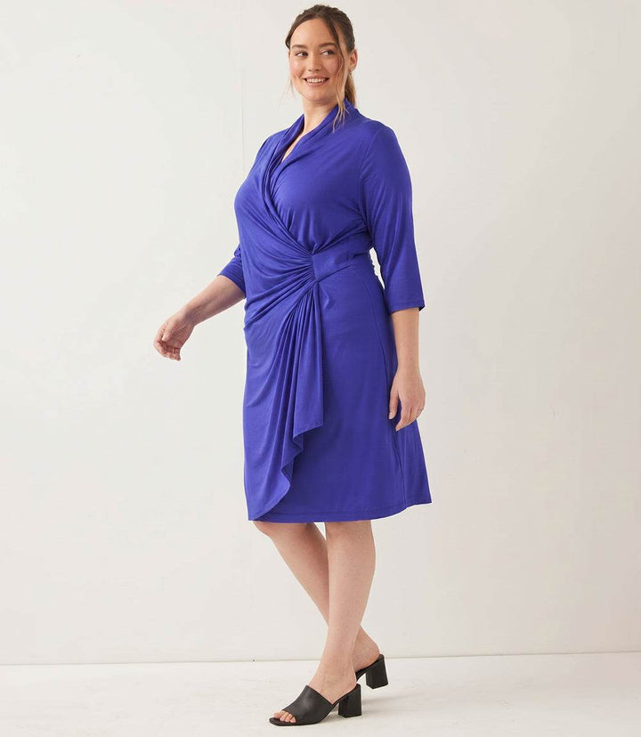 Plus Size 3/4 Sleeve Cascade Wrap Dress