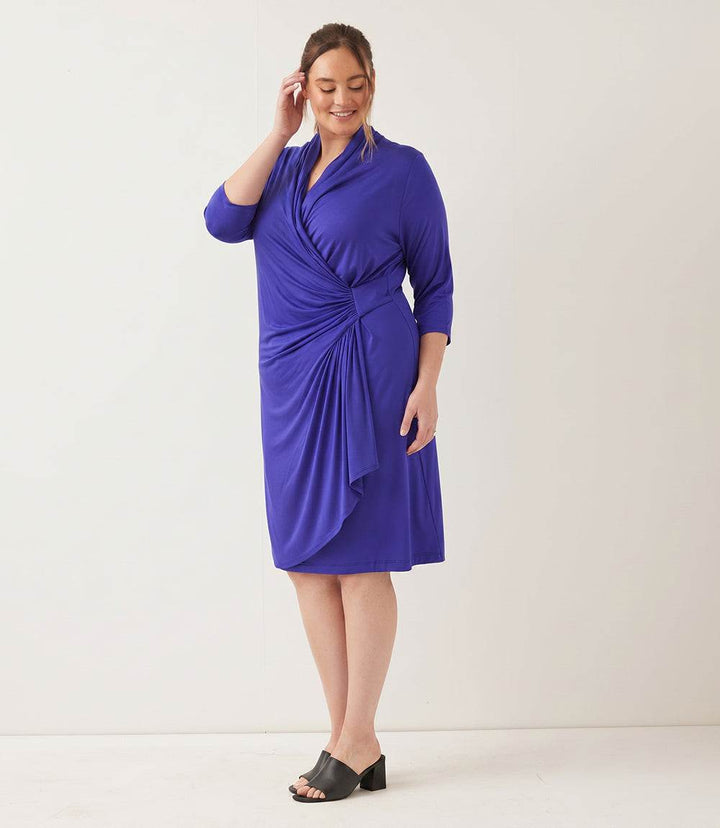 Plus Size 3/4 Sleeve Cascade Wrap Dress
