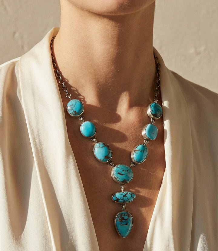 Egyptian Turquoise Lariat Necklace And Earring Set