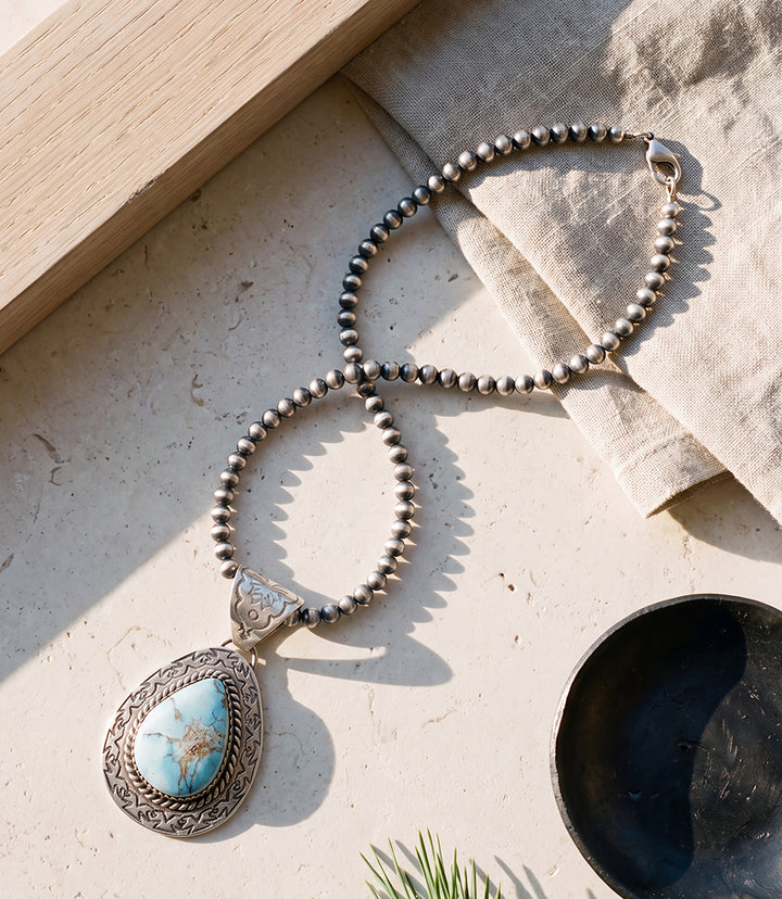 Embellished Golden Hill Turquoise Pendant Necklace