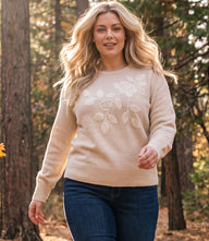 Plus Size Blouson Sleeve Embroidered Sweater