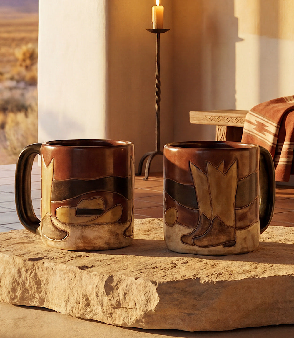 Handpainted Boots And Hat Ceramic Mugs