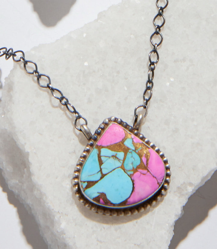 Cotton Candy Turquoise Teardrop Pendant Necklace