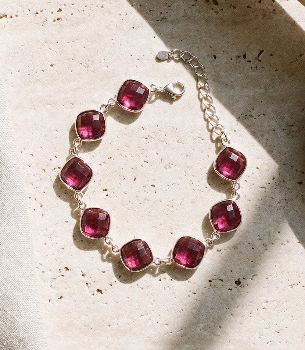 Dark pink amethyst quartz bracelet with 7-inch length and extender, elegant and versatile jewelry made in the USA
