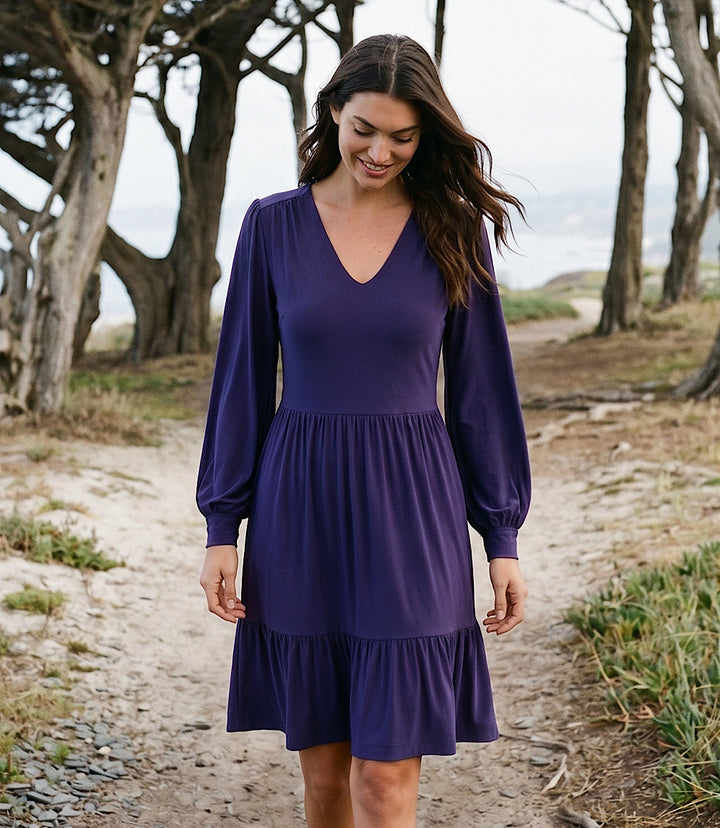 Petite Size Long Sleeve Tiered Dress