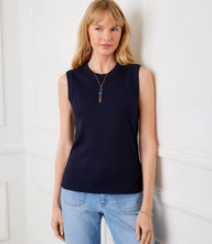 Sleeveless ribbed tank top in wide knit fabric with crew neck and body-skimming fit