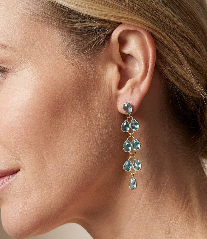 Gold plated Feather Drop Gemstone Earrings with mother of pearl gemstones