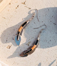 Onyx Spiny Oyster Inlay Silver Feather Earrings