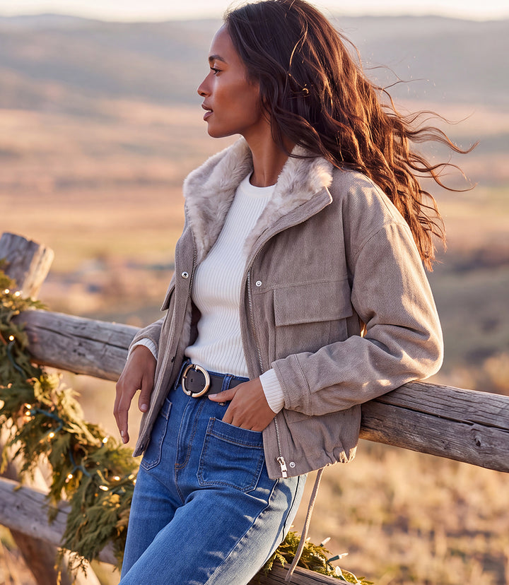 Faux Fur Trim Bomber Jacket