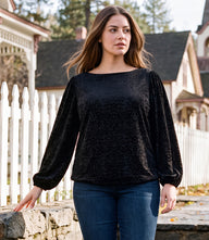 Plus Size Blouson Sleeve Velvet Burnout Boatneck Top