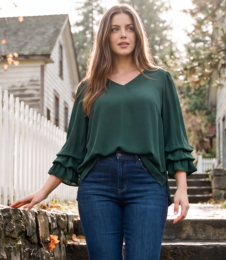 Plus Size Layered Sleeve Asymmetric Top